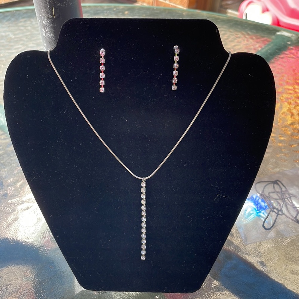 Costume Diamond Earrings and Necklace Set